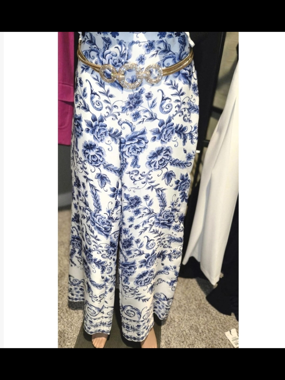 Alex Marie White Pants with Blue Floral Print